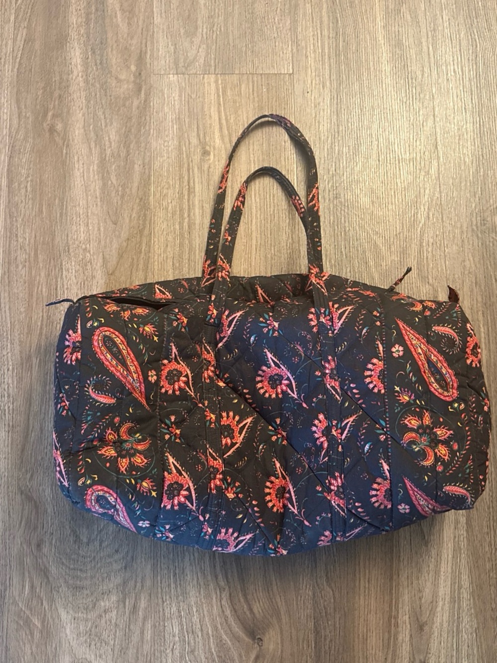 La Provence large Quilted Paisley Travel Tote Bag - Black with Pink Floral Print